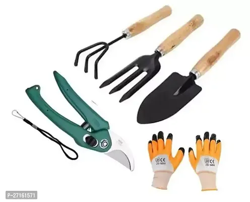 WYK Garden Tool Set Big Trowel Hand Fork Hand Rake Gloves Pair  Pruner Cutter for Gardening Garden Tool Kit Number of Tools 5