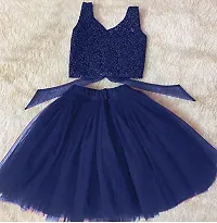 Angel Sales Girls Short/Mid Thigh Party Dress (4-5 Years, Navy Blue)-thumb1