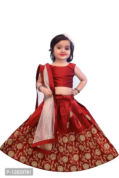 Angel Sales' Girl's Soft Tafeta Silk Embroidered Full Stitched Lehenga Choli