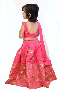 Angel Sales Girl's Taffeta Silk Lehenga Choli With Dupatta Set (Pink & Golden); Size: 12-13 Years - Tulsi Pink-thumb2