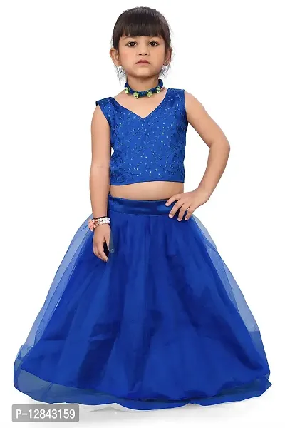 Angel Sales Girl's Taffeta Silk Lehenga Choli Set (Blue); Size: 2-3 Years - PUSHPA ROYAL BLUE-thumb0