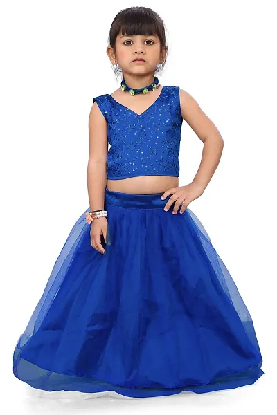Angel Sales Girl's Taffeta Silk Lehenga Choli Set (Blue); Size: 2-3 Years - PUSHPA ROYAL BLUE