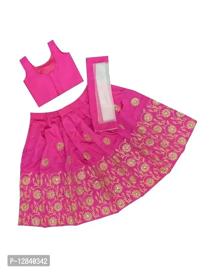 Angel Sales Girl's Taffeta Silk Lehenga Choli With Dupatta Set (Pink & Golden); Size: 12-13 Years - Tulsi Pink-thumb5