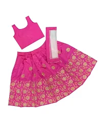 Angel Sales Girl's Taffeta Silk Lehenga Choli With Dupatta Set (Pink & Golden); Size: 12-13 Years - Tulsi Pink-thumb3