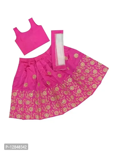 Angel Sales Girl's Taffeta Silk Lehenga Choli With Dupatta Set (Pink & Golden); Size: 12-13 Years - Tulsi Pink-thumb4