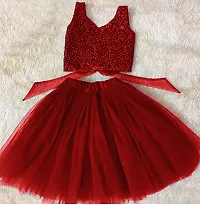 Angel Sales Girls Short/Mid Thigh Party Dress (4-5 Years, Maroon)-thumb1