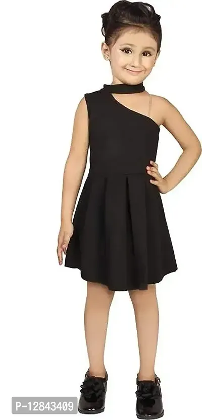 Angel Sales Girl's Cotton Blend One-Shoulder Knee Length Western Dress (Black); Size: 2-3 Years - KV 1 Black