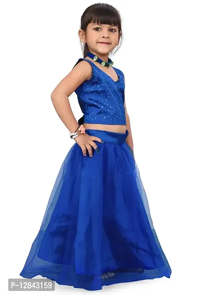 Angel Sales Girl's Taffeta Silk Lehenga Choli Set (Blue); Size: 2-3 Years - PUSHPA ROYAL BLUE-thumb2