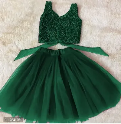 Angel Sales Girls Short/Mid Thigh Party Dress (4-5 Years, Green)-thumb2