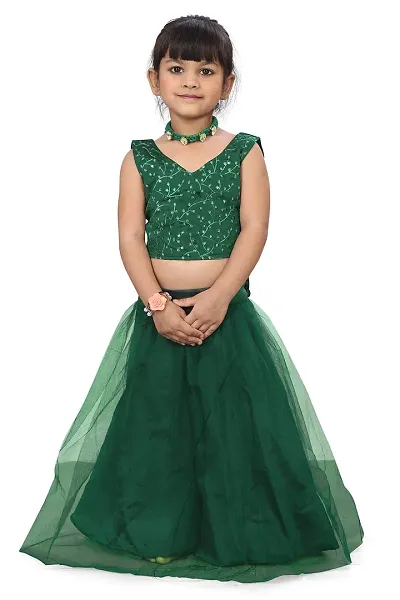 Angel Sales Girls Taffeta Silk Smooth Full Stitched Fancy Fashionable Beautiful Trending Designer Wear Embroidered Ghagra Cholis Suit For Girls Aged 2-4 Years?