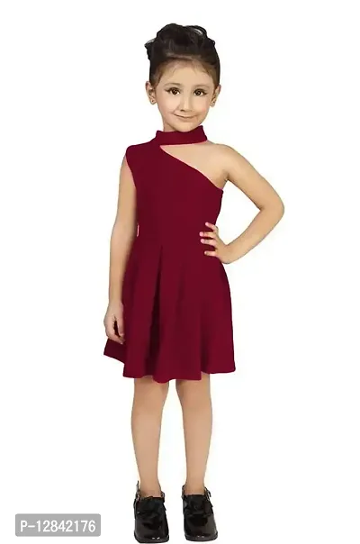 Angel Sales Girl's Cotton Blend One-Shoulder Knee Length Western Dress (Red); Size: 4-5 Years - KV 1 RED