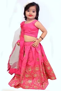 Angel Sales Girl's Taffeta Silk Lehenga Choli With Dupatta Set (Pink & Golden); Size: 12-13 Years - Tulsi Pink-thumb1