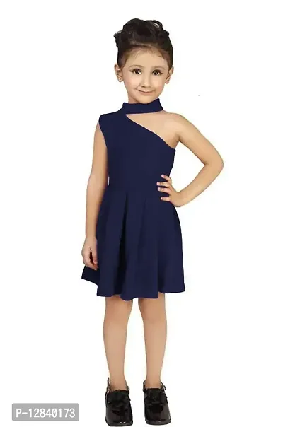 Angel Sales Girl's Cotton Blend One-Shoulder Knee Length Western Dress (Blue); Size: 4-5 Years - KV 1 Blue-thumb0