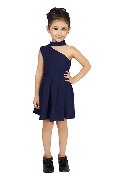 Angel Sales Girl's Blend One-Shoulder Knee Length Western Dress (Blue); Size: 4-5 Years - KV 1