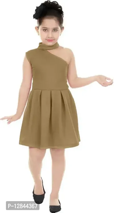 Angel Sales Girl's Cotton Blend One-Shoulder Knee Length Western Dress (Mint Green); Size: 4-5 Years - KV 1 Khaki