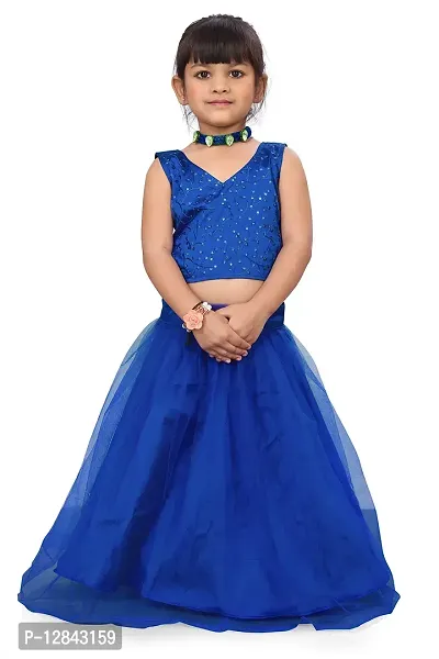 Angel Sales Girl's Taffeta Silk Lehenga Choli Set (Blue); Size: 2-3 Years - PUSHPA ROYAL BLUE-thumb3