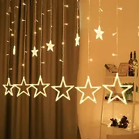 12 Stars Curtain Lights - 138 LEDs Christmas Window Icicle Lights 8 Modes Decorative Fairy String Lights Backdrop for Outdoor Indoor Home Bedroom Wedding Party Kitchen Wall, Warm White-thumb1
