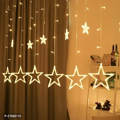 12 Stars Curtain Lights - 138 LEDs Christmas Window Icicle Lights 8 Modes Decorative Fairy String Lights Backdrop for Outdoor Indoor Home Bedroom Wedding Party Kitchen Wall, Warm White-thumb2