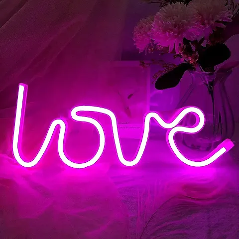 LUMIFLAME Love Neon LED Light Sign for Room Decoration Accessory, Table Decoration, Gifts, Night Light with (USB+Battery) Pink)