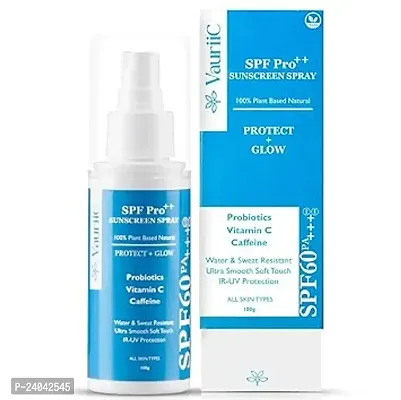 Vauriic Sunscreen Spray Spf-60 Pa+++ 100 Ml - For Uva  Uvb Protection - No White Cast - Broad Spectrum - Blue Light Protection - Brightens  Hydrates Skin - Skin Sun Protection Spray - With Probiotics - Vitamin C  Caffeine Pack Of 1