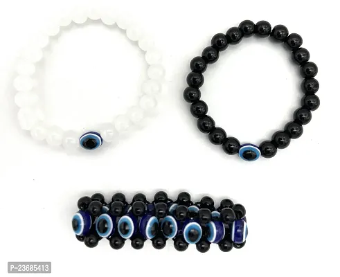 Trendy Evil Eye Stone  Bracelets Unisex Combo Black White Free Size - Pack of 3