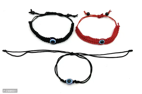 Evil Eye Dhaga Bracelets Unisex Combo Black, Red Adjustable Size - Pack of 3