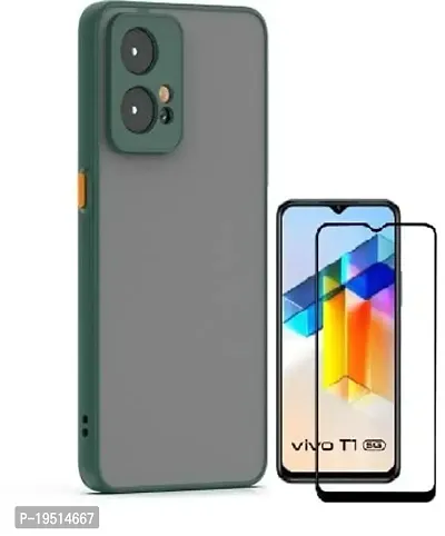 Vesno Smoke Back Cover Protective Silicon Rubberized Shockproof Matte Hard Back Case Cover with Camera Protection for VIVO T1 5G / Y75 5G with 11d Tempered Glass (Green)-thumb0