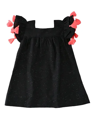 Stylish Solid Cap Sleeves Dress For Girls