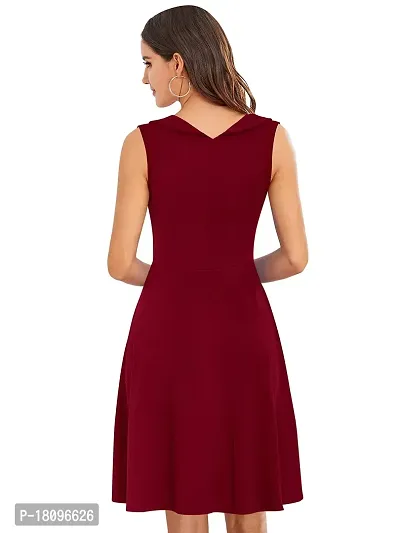 TESSAVEGAS Women's and Girl's A-Line V Neck Sleeveless Dress (XL, Maroon)-thumb4