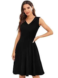 TESSAVEGAS Women's V Neck Sleeveless Dress (S, Black)-thumb3