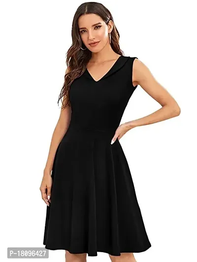 TESSAVEGAS Women's V Neck Sleeveless Dress (S, Black)-thumb4