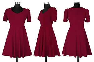 Tessavegas, Women's A-LINE MIDI Maxi Puff Sleeve Dress (XL, MAROON)-thumb2