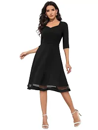 TESSAVEGAS Women's Sweetheart Neck 3/4 Sleeve Knee Length Dress (L, Black)-thumb4