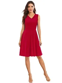 TESSAVEGAS Women's and Girl's A-Line V Neck Sleeveless Dress (L, Red)-thumb4