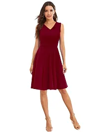 TESSAVEGAS Women's and Girl's A-Line V Neck Sleeveless Dress (XL, Maroon)-thumb4