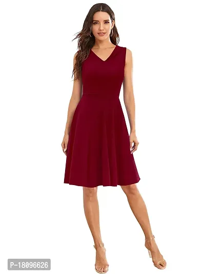 TESSAVEGAS Women's and Girl's A-Line V Neck Sleeveless Dress (XL, Maroon)-thumb5