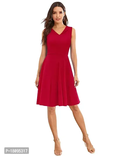 TESSAVEGAS Women's V Neck Sleeveless Dress (L, Red)-thumb5