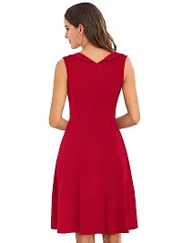 TESSAVEGAS Women's and Girl's A-Line V Neck Sleeveless Dress (L, Red)-thumb3