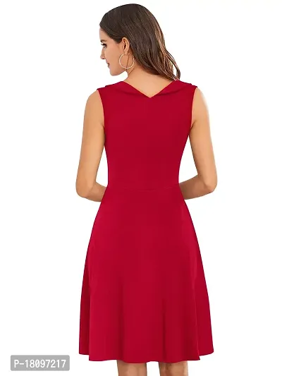 TESSAVEGAS Women's and Girl's A-Line V Neck Sleeveless Dress (L, Red)-thumb4