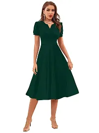 TESSAVEGAS, Women's  Girls' A-LINE Puss Sleeve Knee Length Dress (L, Green)-thumb1