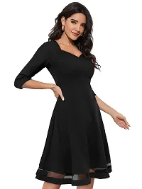 TESSAVEGAS Women's Sweetheart Neck 3/4 Sleeve Knee Length Dress (L, Black)-thumb1