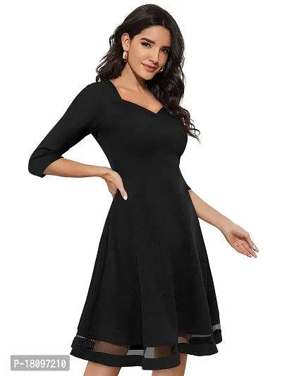 TESSAVEGAS Women's Sweetheart Neck 3/4 Sleeve Knee Length Dress (L, Black)-thumb2