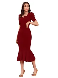 TESSAVEGAS Women's Puff MIDI Bodycon Dress (L, Maroon)-thumb2