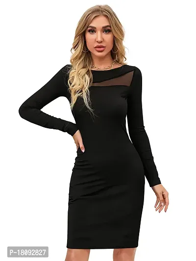 Tessavegas, Women's Mesh Long Sleeve Bodycon Dress (M, BLACK)-thumb0