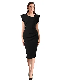 TESSAVEGAS Women's Asymmetrical Neck Short Sleeve Dress (M, Black)-thumb4