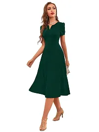 TESSAVEGAS, Women's  Girls' A-LINE Puss Sleeve Knee Length Dress (L, Green)-thumb2