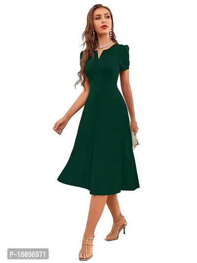 TESSAVEGAS, Women's  Girls' A-LINE Puss Sleeve Knee Length Dress (L, Green)-thumb3