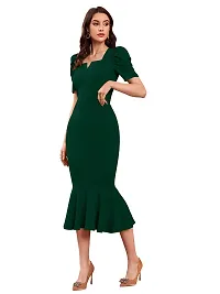 TESSAVEGAS Women's Puff MIDI Bodycon Dress (X-Large, Green)-thumb2