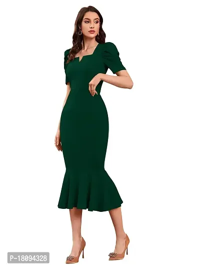 TESSAVEGAS Women's Puff MIDI Bodycon Dress (X-Large, Green)-thumb3