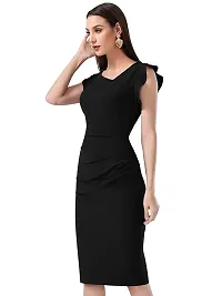 TESSAVEGAS Women's Asymmetrical Neck Short Sleeve Dress (M, Black)-thumb2